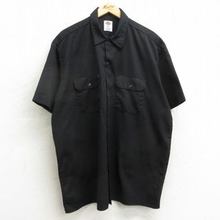 ディッキーズ(Dickies)のXL★古着 ディッキーズ Dickies 半袖 ワーク シャツ メンズ 大きいサイズ ロング丈 黒 ブラック 24may11 中古 トップス(シャツ)