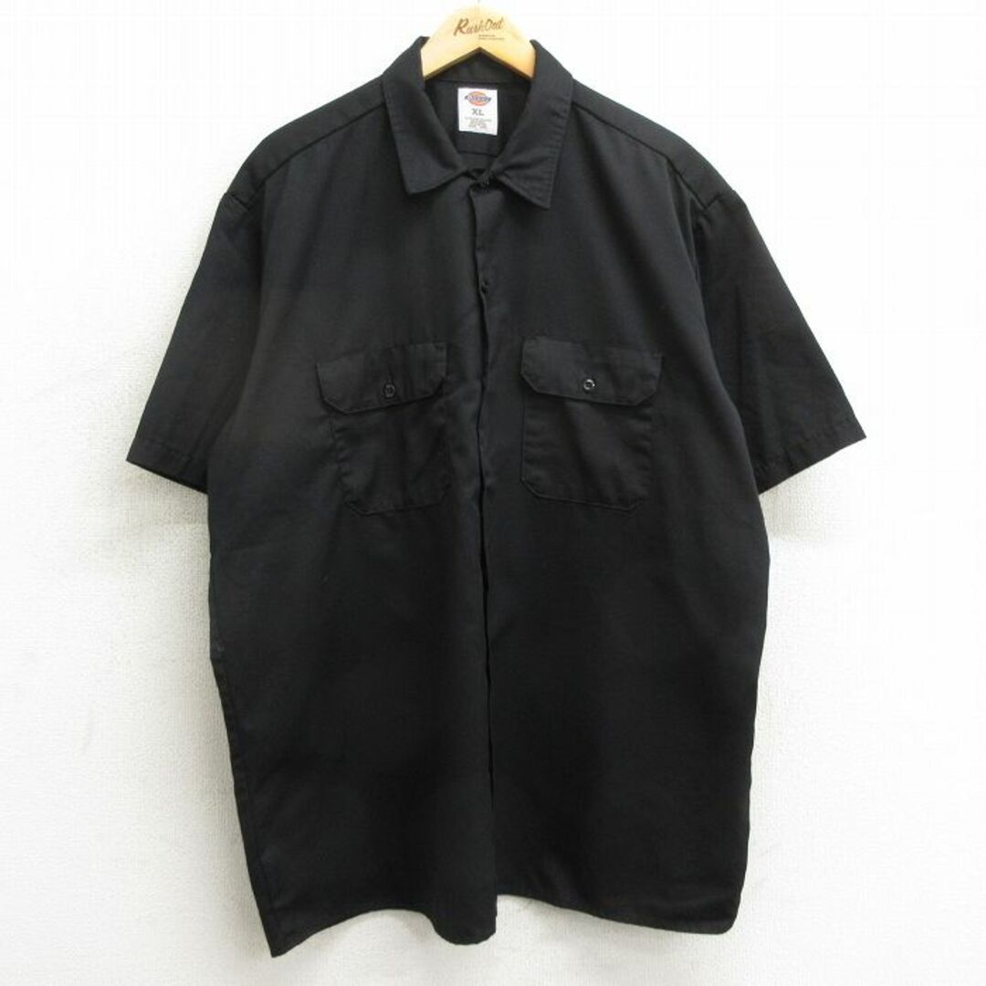 Dickies(ディッキーズ)のXL★古着 ディッキーズ Dickies 半袖 ワーク シャツ メンズ 大きいサイズ ロング丈 黒 ブラック 24may11 中古 トップス メンズのトップス(シャツ)の商品写真