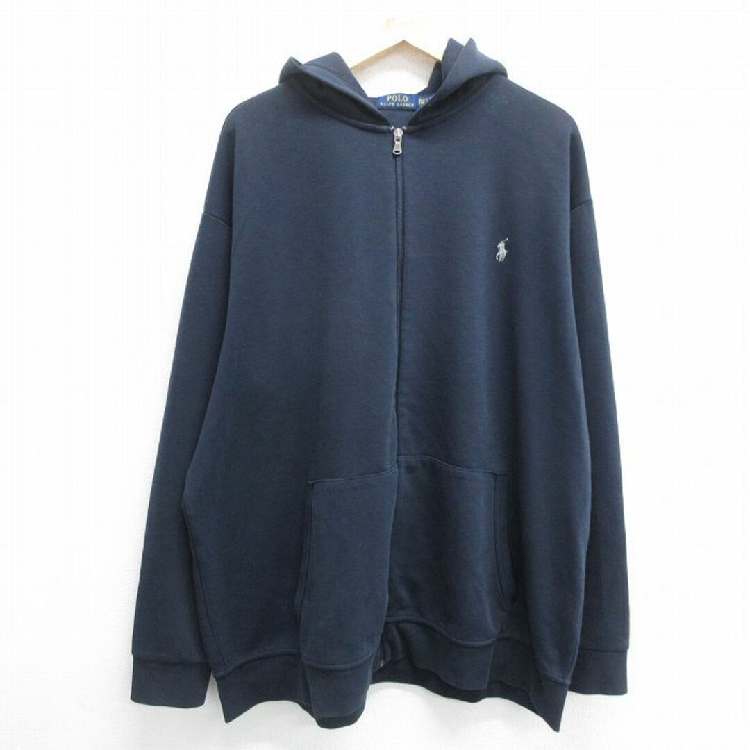 Ralph Lauren(ラルフローレン)のXL★古着 ラルフローレン Ralph Lauren 長袖 ブランド フルジップ スウェット パーカー メンズ ワンポイントロゴ 大きいサイズ 紺 ネイビー 24may11 中古 スエット トレーナー トップス メンズのトップス(パーカー)の商品写真