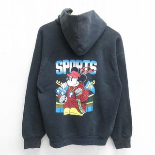 ディズニー(Disney)のM★古着 長袖 スウェット パーカー メンズ 90年代 90s ディズニー DISNEY ミッキー MICKEY MOUSE ラグラン USA製 黒 ブラック 24may11 中古 スエット トレーナー トップス(パーカー)