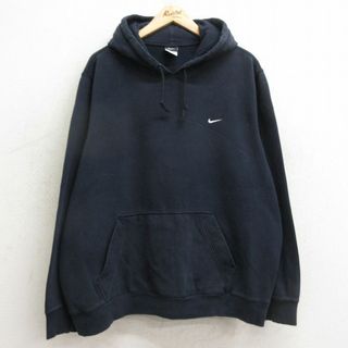 ナイキ(NIKE)のXL★古着 ナイキ NIKE 長袖 スウェット パーカー メンズ ワンポイントロゴ 大きいサイズ 黒 ブラック 24may11 中古 スエット トレーナー トップス(パーカー)