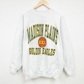 XL★古着 長袖 スウェット メンズ 90年代 90s バスケットボール 大きいサイズ クルーネック USA製 薄グレー 霜降り 24may11 中古 スエット トレーナー トップス(パーカー)