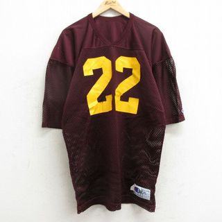 Champion - XL★古着 チャンピオン Champion 半袖 ビンテージ フットボール Tシャツ メンズ 90年代 90s 22 大きいサイズ ロング丈 メッシュ地 Vネック USA製 エンジ ユニフォーム ゲームシャツ 【spe】 24may11 中古