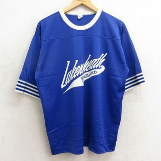 XL★古着 ARTEX 半袖 ビンテージ フットボール Tシャツ メンズ 70年代 70s Lakerhealth イングランド メッシュ地 クルーネック 青 ブルー ユニフォーム ゲームシャツ 24may11 中古(Tシャツ/カットソー(半袖/袖なし))