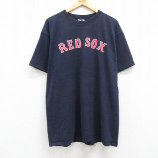 Majestic - XL★古着 マジェスティック 半袖 ビンテージ Tシャツ メンズ 00年代 00s MLB ボストンレッドソックス ホセラミレス 24 大きいサイズ コットン クルーネック 紺 ネイビー メジャーリーグ ベースボール 野球 24may11 中古