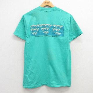 Hanes - M★古着 ヘインズ Hanes 半袖 ビンテージ Tシャツ メンズ 80年代 80s RUN コットン クルーネック USA製 青緑 24may11 中古