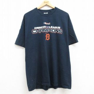 Lee - XL★古着 リー Lee 半袖 ビンテージ Tシャツ メンズ 00年代 00s MLB デトロイトタイガース コットン クルーネック 紺 ネイビー メジャーリーグ ベースボール 野球 24may11 中古