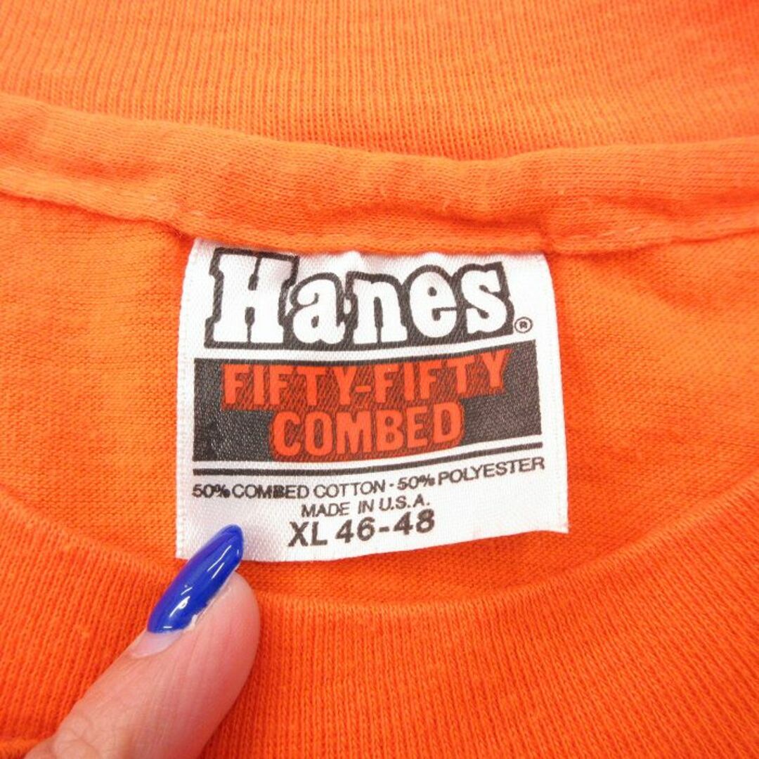 Hanes(ヘインズ)のXL★古着 ヘインズ Hanes 半袖 ビンテージ Tシャツ メンズ 80年代 80s リンゴ 木 クルーネック USA製 オレンジ 24may11 中古 メンズのトップス(Tシャツ/カットソー(半袖/袖なし))の商品写真