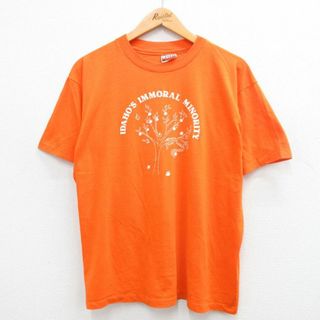 ヘインズ(Hanes)のXL★古着 ヘインズ Hanes 半袖 ビンテージ Tシャツ メンズ 80年代 80s リンゴ 木 クルーネック USA製 オレンジ 24may11 中古(Tシャツ/カットソー(半袖/袖なし))