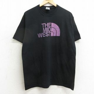 L★古着 半袖 ビンテージ Tシャツ メンズ 00年代 00s THE MID WEST クルーネック 黒 ブラック 24may11 中古(Tシャツ/カットソー(半袖/袖なし))