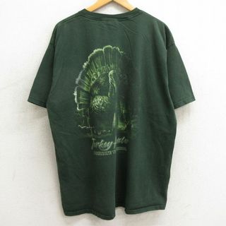 XL★古着 半袖 ビンテージ Tシャツ メンズ 00年代 00s 鳥 ハンター 大きいサイズ コットン クルーネック 緑 グリーン 【spe】 24may11 中古(Tシャツ/カットソー(半袖/袖なし))