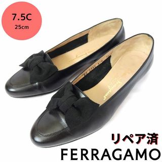 Salvatore Ferragamo - モデルサイズ☆フェラガモ【Ferragamo】リボン  ローヒール パンプス 黒