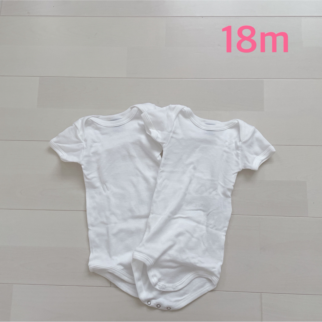 PETIT BATEAU(プチバトー)のプチバトー　ホワイト半袖ボディ2枚組　18m  キッズ/ベビー/マタニティのベビー服(~85cm)(ロンパース)の商品写真