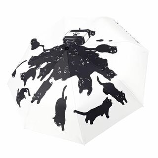 【色: 猫模様２ 自動開閉機能付き】折りたたみ傘 猫柄 レディース ワンタッチ (その他)