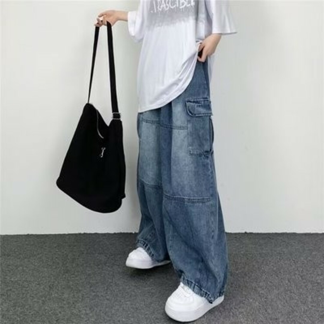 デニム　カジュアル　ジーパン　ワイドパンツ　ユニセックス　メンズ　レディース　M メンズのパンツ(デニム/ジーンズ)の商品写真