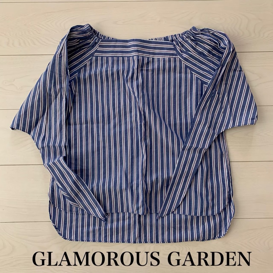 GLAMOROUS GARDEN(グラマラスガーデン)の美品 グラマラスガーデン ブルーストライプ 五分袖シャツ レディースのトップス(シャツ/ブラウス(長袖/七分))の商品写真