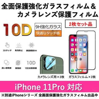 iPhone11Pro全面保護ガラスフィルム&カメラ用ガラスフィルムセット2式