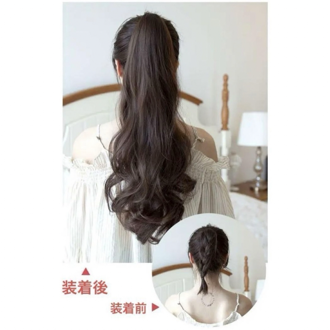 ポニーテール カール　ウィッグ クリップ つけ毛　エクステ ライトブラウン  レディースのヘアアクセサリー(バレッタ/ヘアクリップ)の商品写真