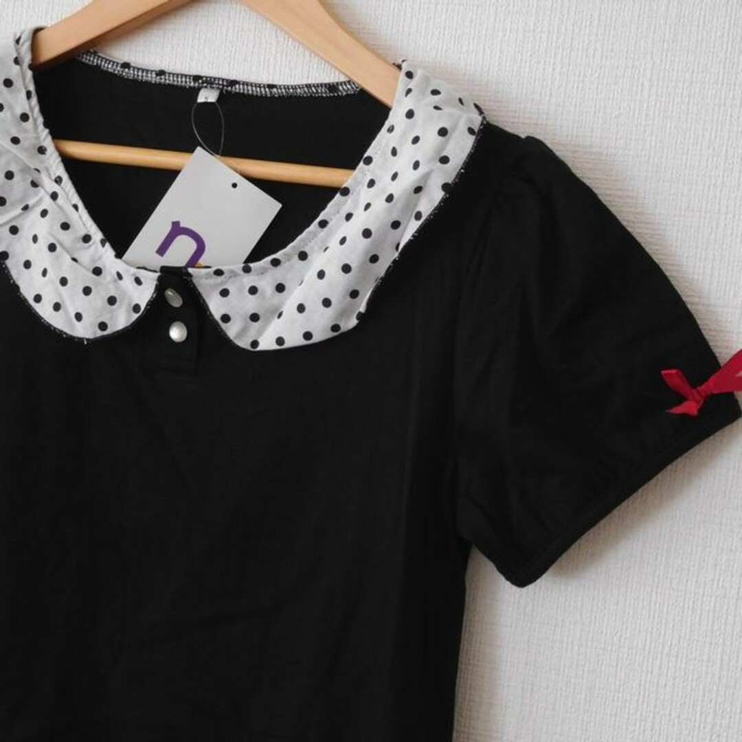 SSサイズ 新品 半袖カットソー  黒 レディース 夏服　小さいサイズ　ブラック レディースのトップス(カットソー(半袖/袖なし))の商品写真