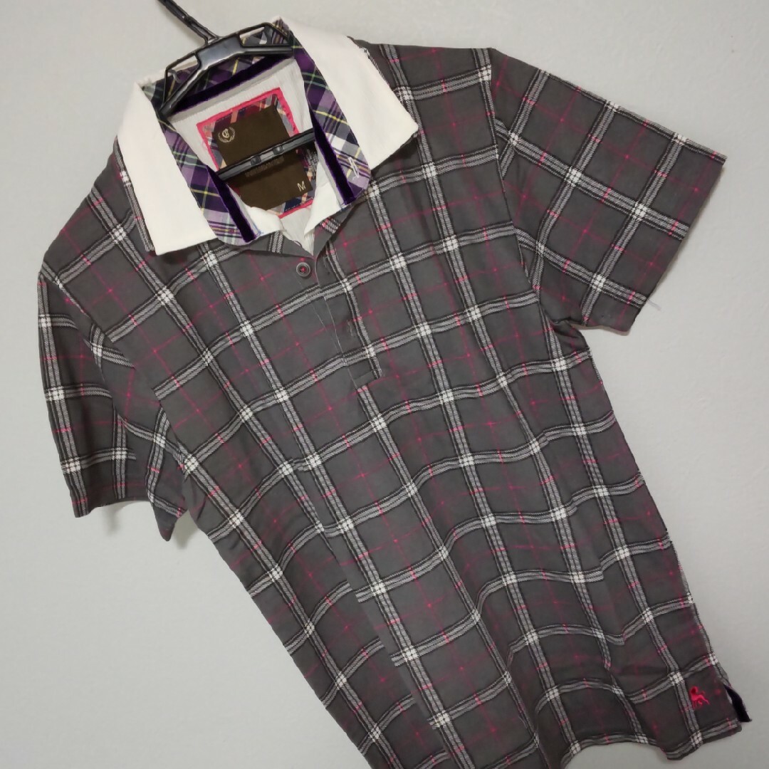 襟付き半袖チェックシャツ レディースのトップス(シャツ/ブラウス(半袖/袖なし))の商品写真
