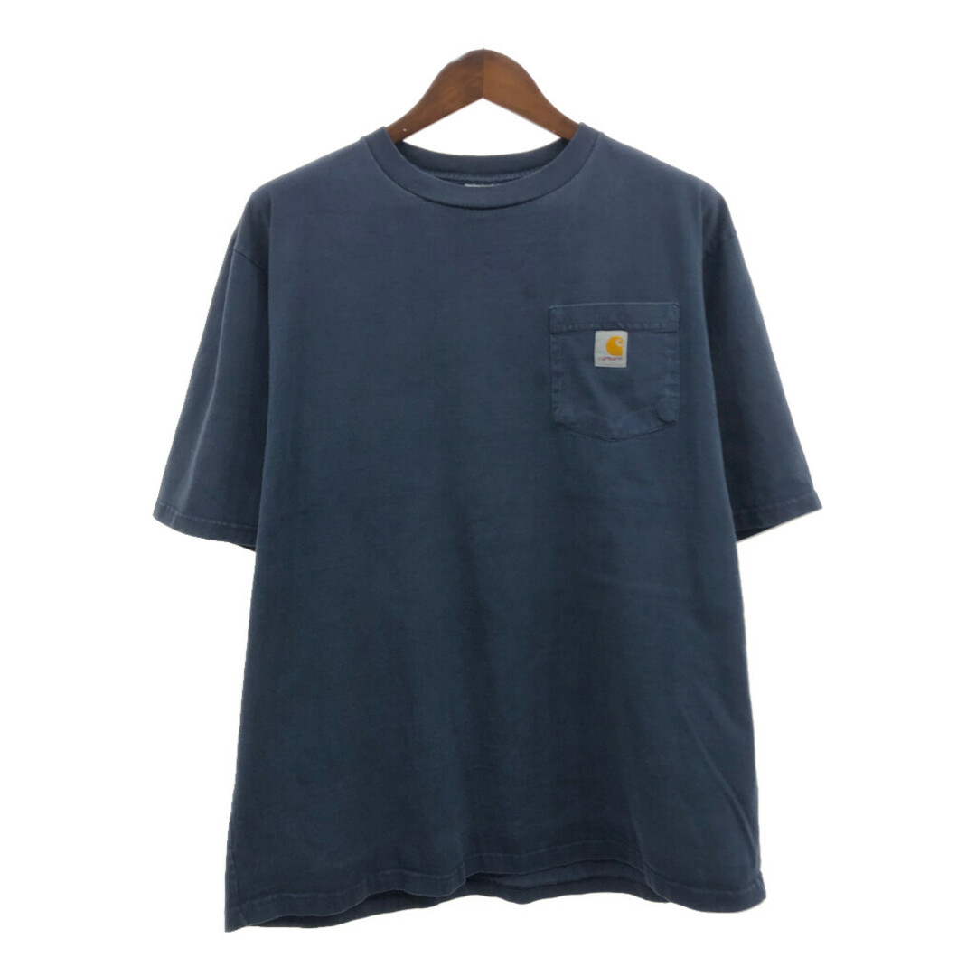 carhartt(カーハート)のCarhartt カーハート ポケット 半袖Ｔシャツ ワンポイント ネイビー (メンズ XL相当) 中古 古着 Q6362 メンズのトップス(Tシャツ/カットソー(半袖/袖なし))の商品写真