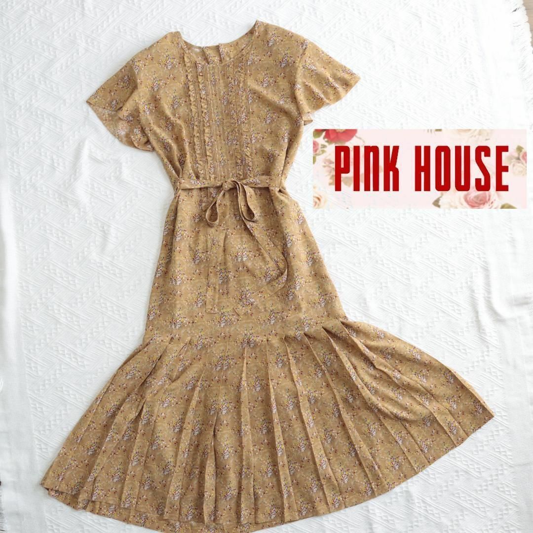 PINK HOUSE(ピンクハウス)の極美品！PINK HOUSE　ピコフリル　小花柄ワンピース　くるみボタン レディースのワンピース(ロングワンピース/マキシワンピース)の商品写真