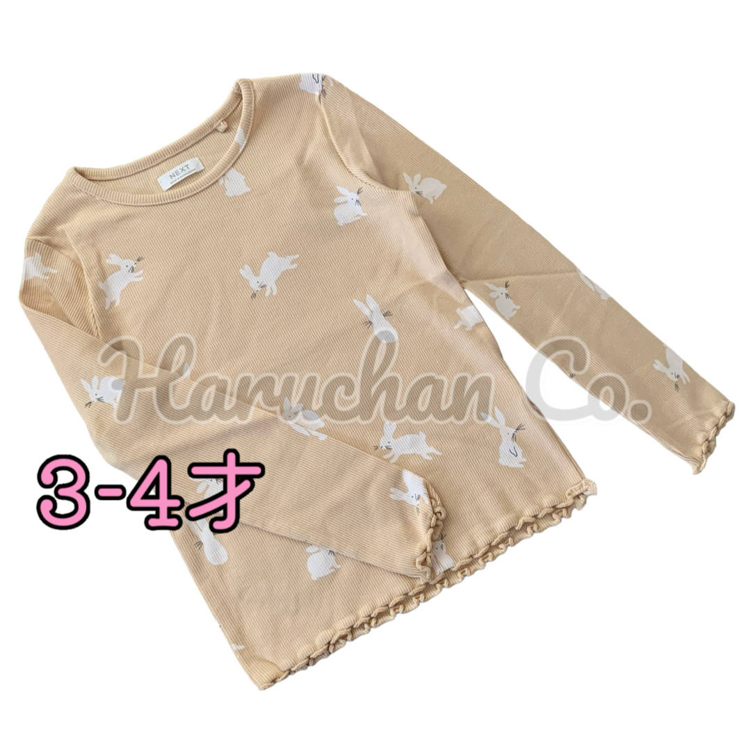 NEXT(ネクスト)の●未使用●3-4才　イエロー　バニー柄　リブ　ロンT キッズ/ベビー/マタニティのキッズ服女の子用(90cm~)(Tシャツ/カットソー)の商品写真