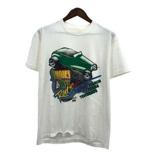 90年代 USA製 クラシックカー レース 半袖Ｔシャツ シングルステッチ ホワイト (メンズ L) 中古 古着 Q6363(Tシャツ/カットソー(半袖/袖なし))