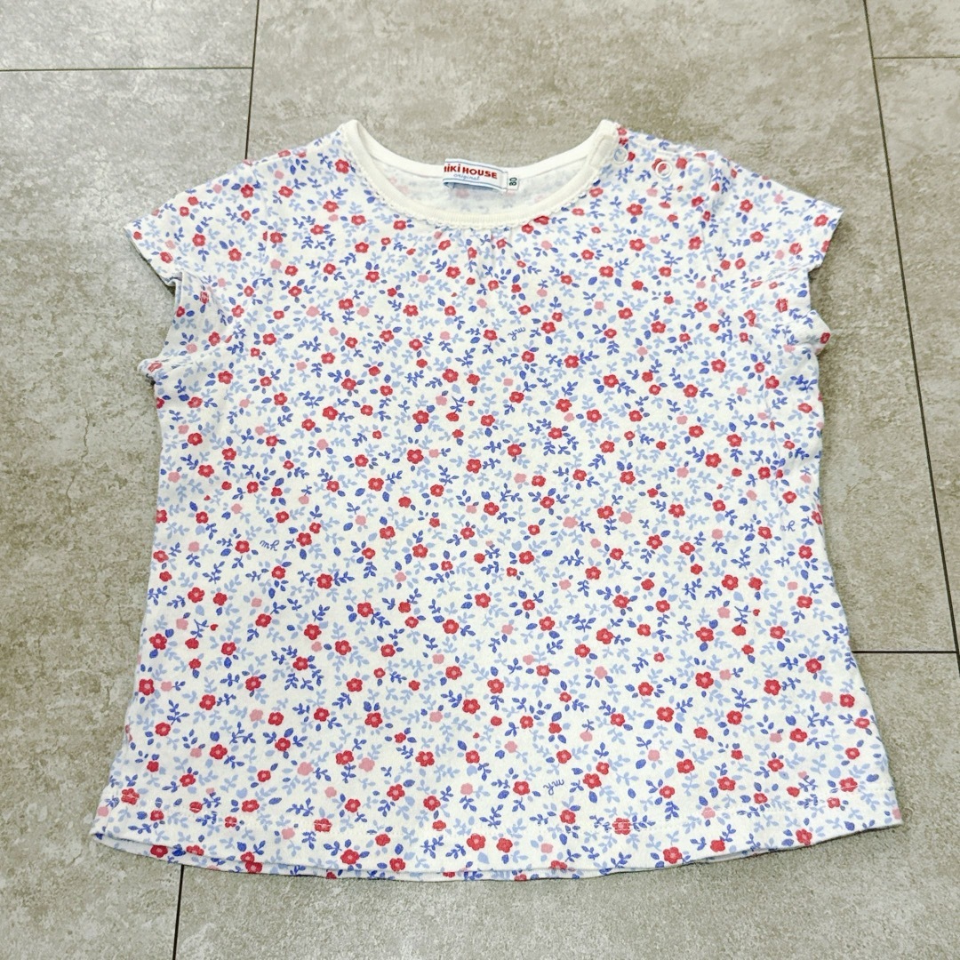 mikihouse(ミキハウス)のミキハウス お花 花柄 Tシャツ キッズ 80cm 美品 キッズ/ベビー/マタニティのベビー服(~85cm)(Ｔシャツ)の商品写真