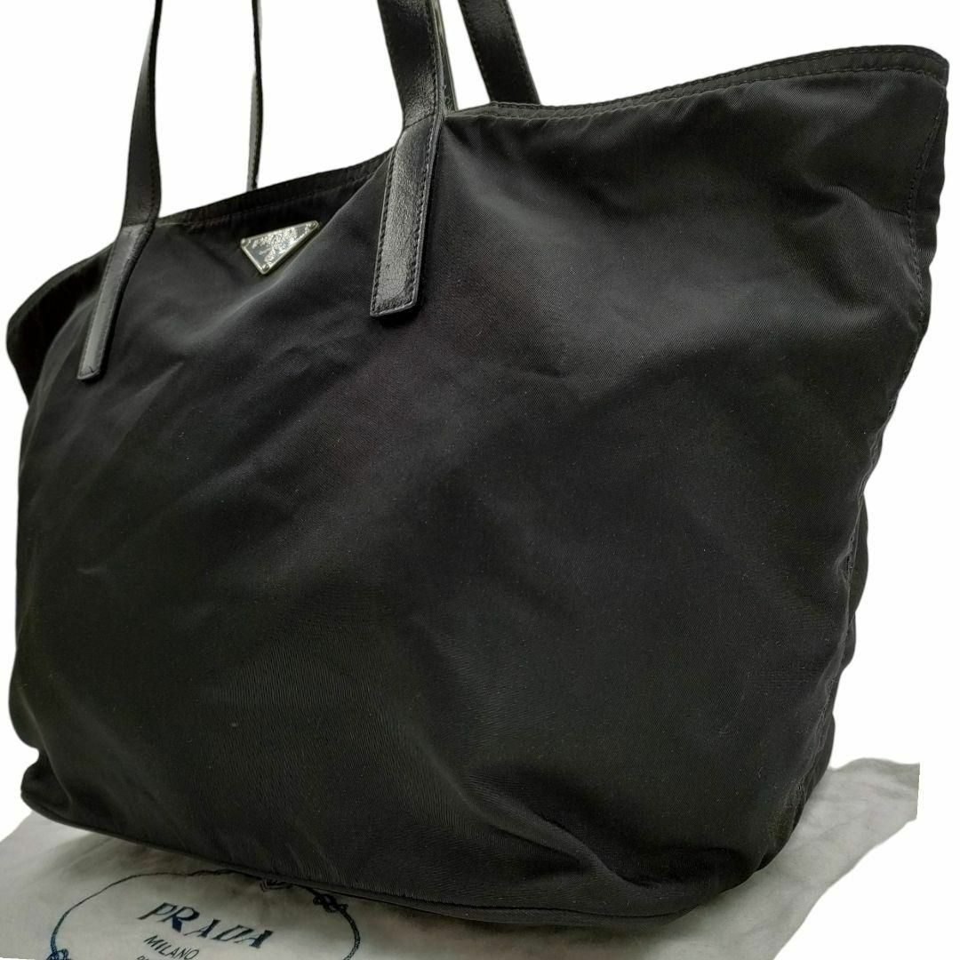 PRADA(プラダ)のプラダ 三角ロゴ トートバッグ ハンドバッグ ナイロン レザー ブラック肩掛け レディースのバッグ(トートバッグ)の商品写真