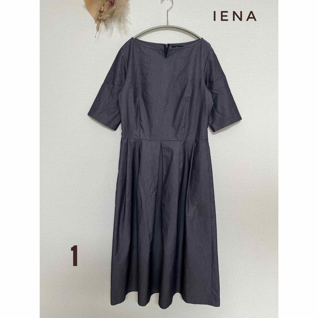 IENA(イエナ)のIENA 綿混　半袖　ワンピース　光沢感　ネイビー　日本製　1 レディースのワンピース(ロングワンピース/マキシワンピース)の商品写真