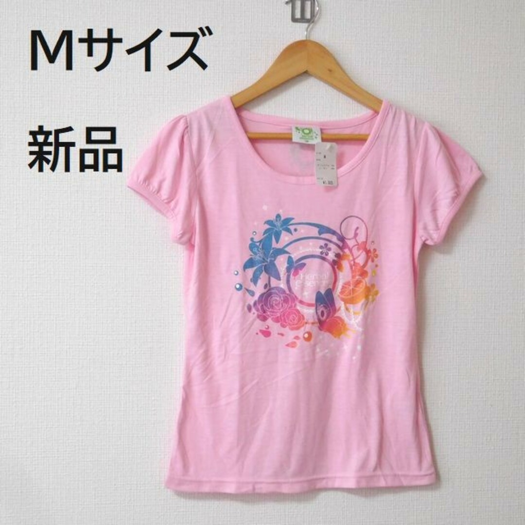 Mサイズ 新品  半袖プリントＴシャツ　レディース ピンク色　夏服 レディースのトップス(Tシャツ(半袖/袖なし))の商品写真