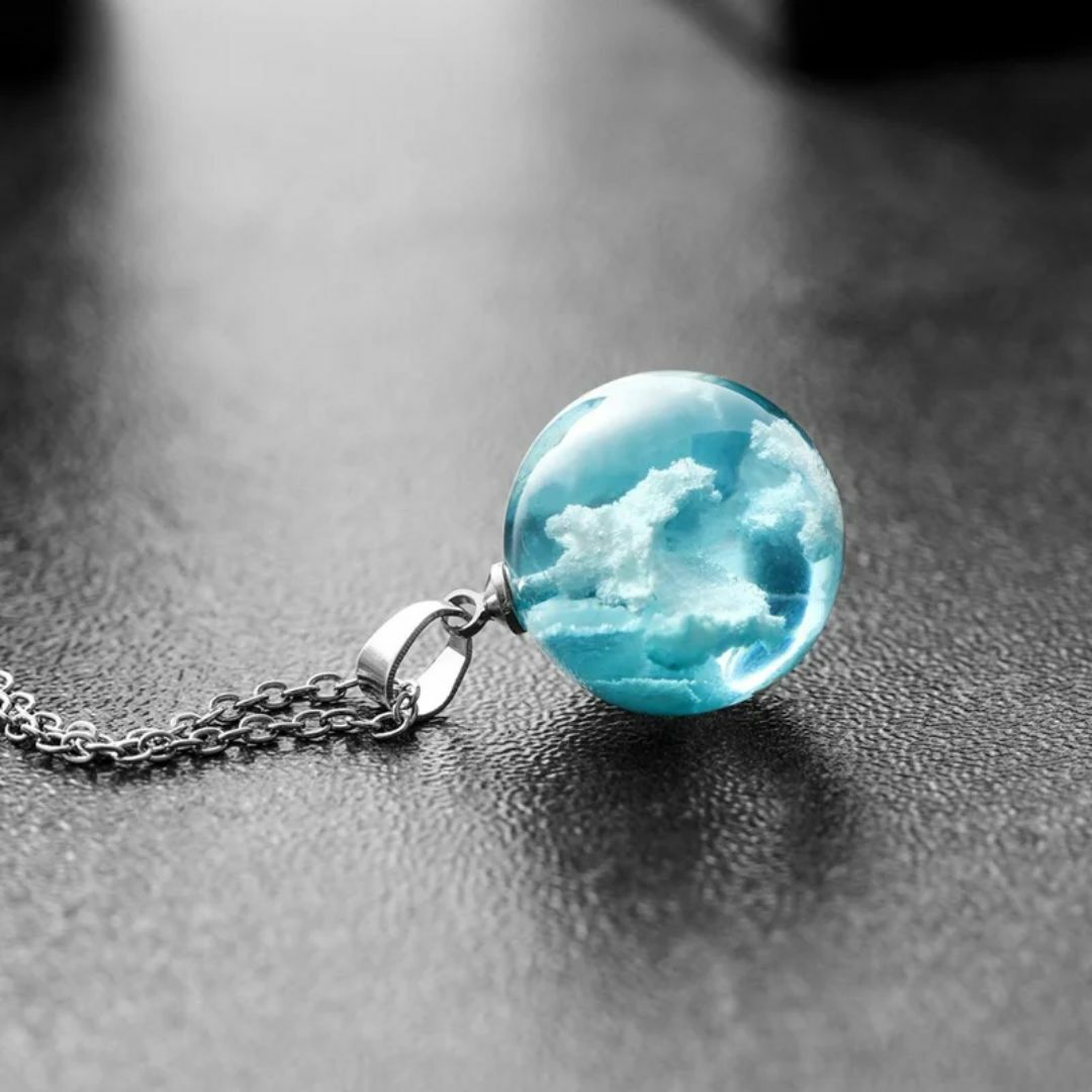 レディース 空 雲 シルバー ネックレス チェーン クラウド ガラス 青 白 レディースのアクセサリー(ネックレス)の商品写真