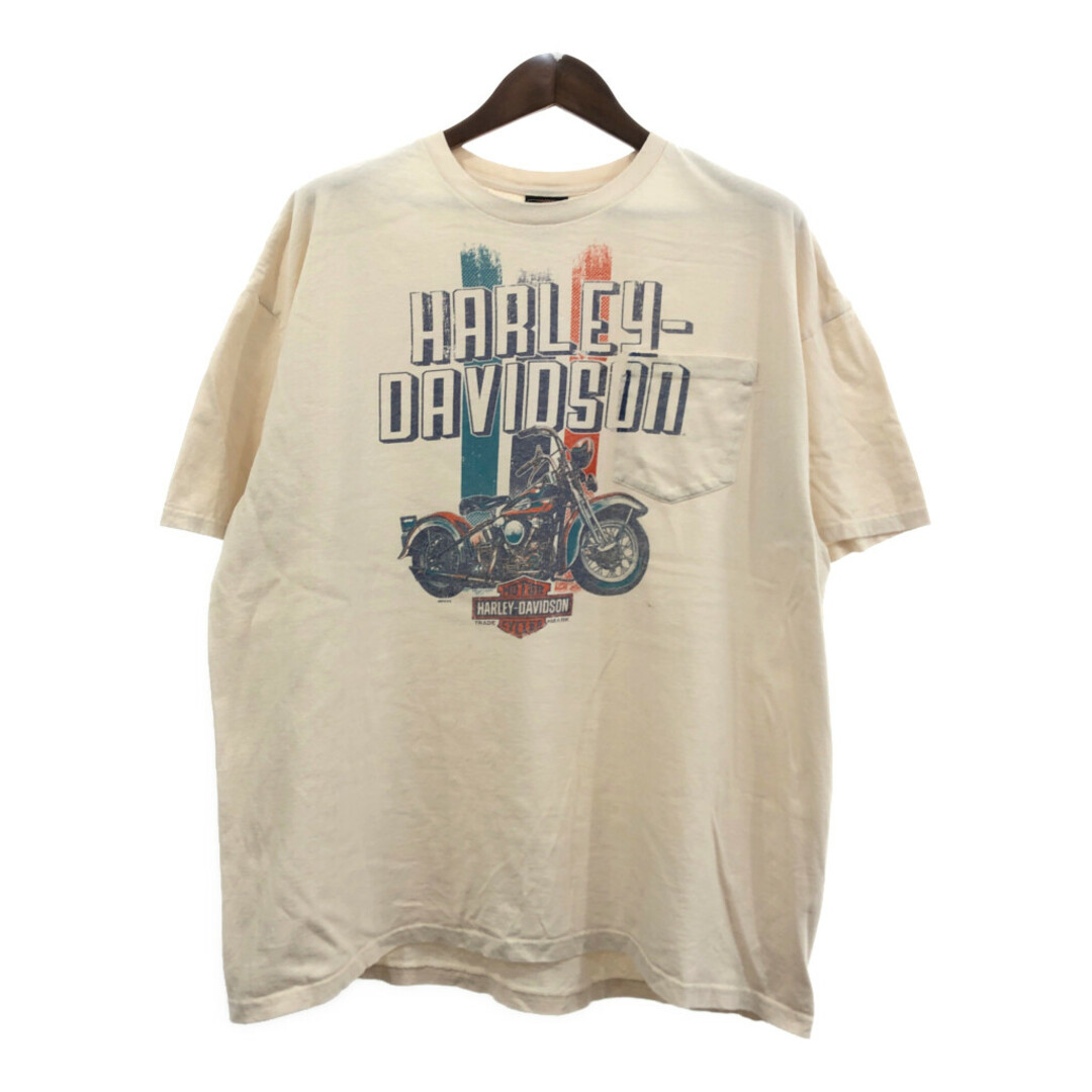 Harley Davidson(ハーレーダビッドソン)のHARLEY DAVIDSON ハーレーダビッドソン 半袖Ｔシャツ 大きいサイズ バイク ロゴ ベージュ (メンズ 2XL) 中古 古着 Q6378 メンズのトップス(Tシャツ/カットソー(半袖/袖なし))の商品写真