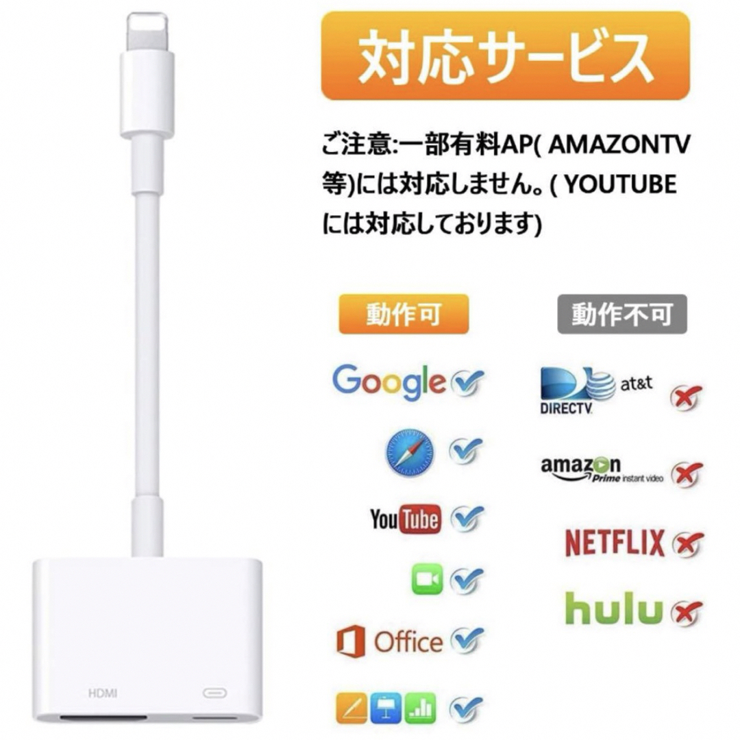 2点 iphone HDMI 変換アダプタ 3.m ケーブル スマホ テレビ スマホ/家電/カメラのテレビ/映像機器(映像用ケーブル)の商品写真