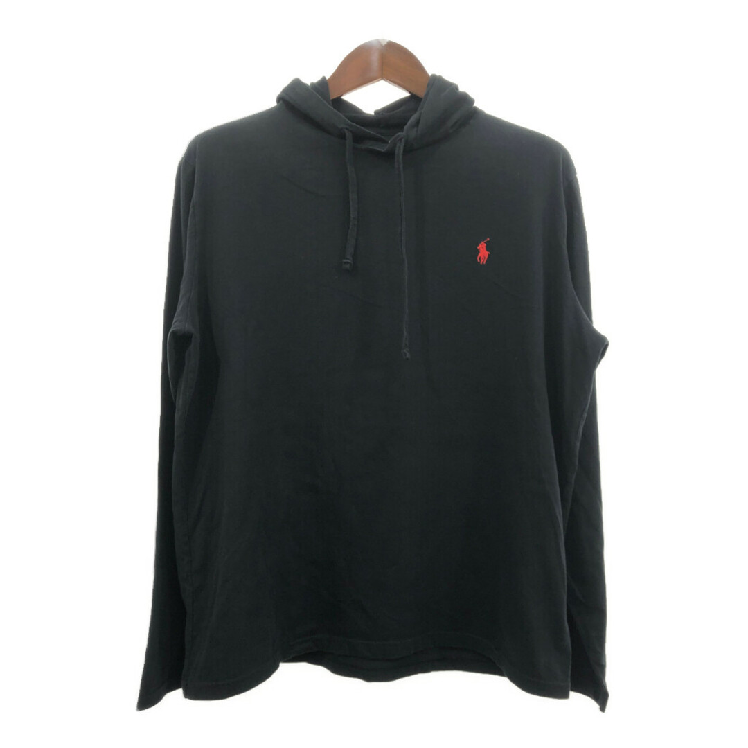 POLO RALPH LAUREN(ポロラルフローレン)のPolo by Ralph Lauren ポロ ラルフローレン パーカー ブラック (メンズ L) 中古 古着 Q6381 メンズのトップス(Tシャツ/カットソー(七分/長袖))の商品写真