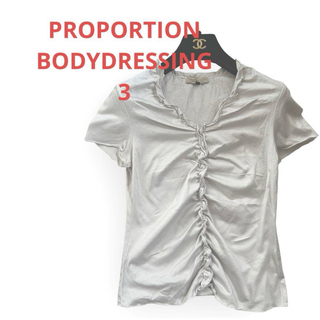 PROPORTION BODY DRESSING - プロポーションボディドレッシング薄グレー前フリル半袖カットソートップス♪3