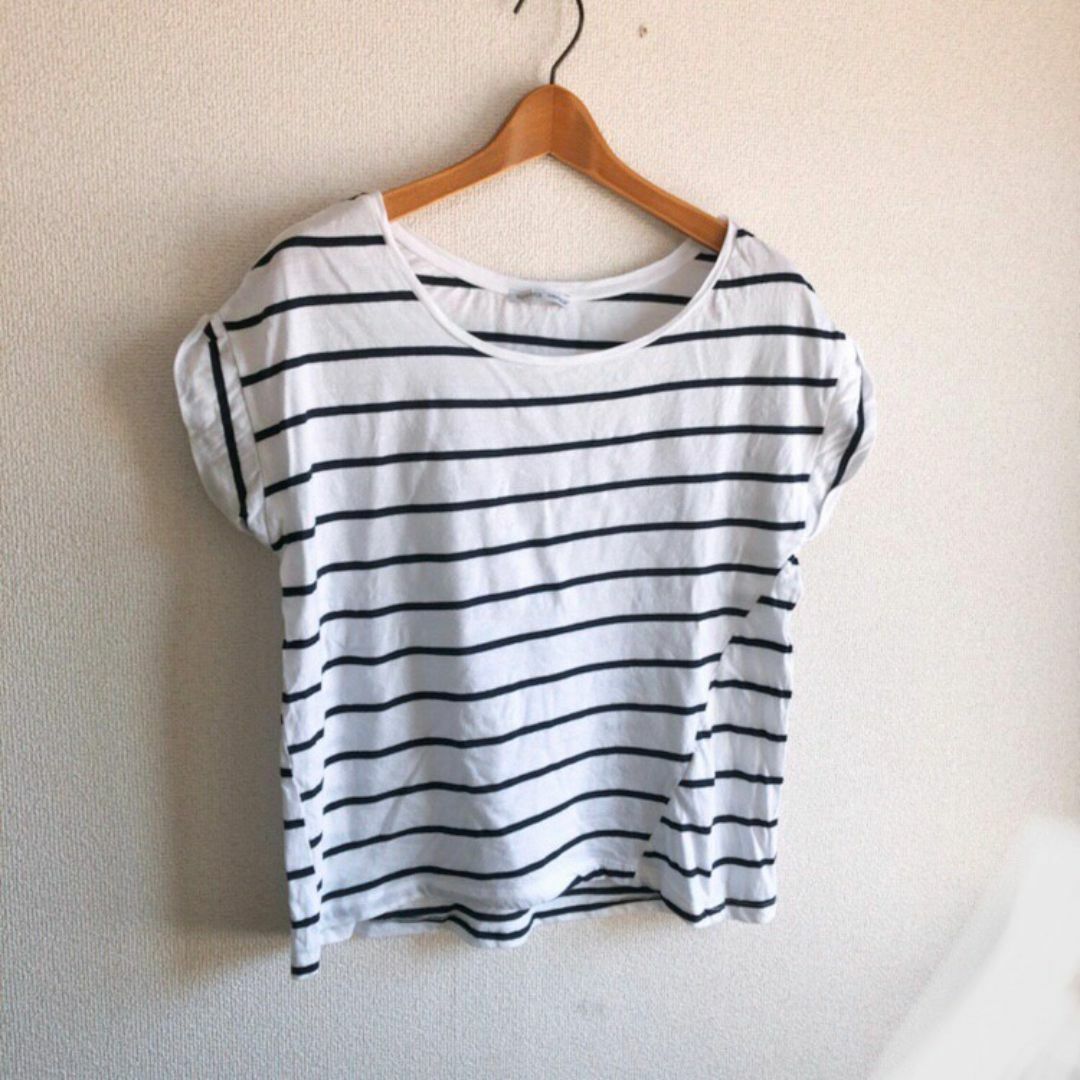 ZARA(ザラ)のZARA♡定番ボーダーゆるTシャツ♡ホワイト×ネイビーS♡1回着用のみ♡ザラ♡ レディースのトップス(Tシャツ(半袖/袖なし))の商品写真