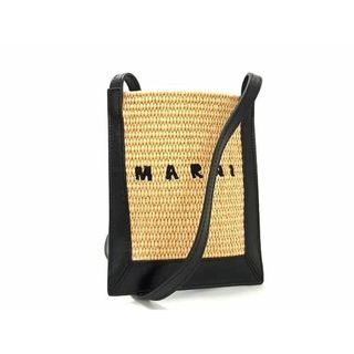 ■新品同様■ MARNI マルニ ラフィア×レザー ショルダーバッグ クロスボディ ポシェット ブラウン系×ブラック系 AW5612