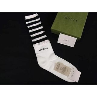 グッチ(Gucci)の■新品■未使用■ GUCCI グッチ コットン100％ ソックス 靴下 表記サイズ L 12 レディース ホワイト系×ブラック系 AV8890 (その他)