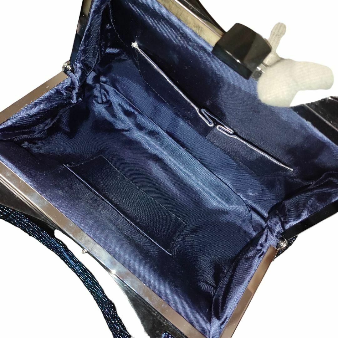 美品 和装バッグ がま口 ビーズ ハンドバッグ 総柄 ブルー フォーマル ミニ レディースのバッグ(ハンドバッグ)の商品写真