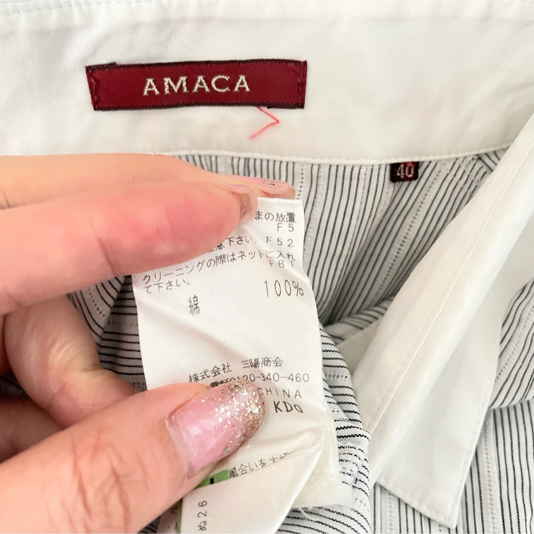 AMACA(アマカ)の【AMACA】コットン ピンタック シャツワンピース ストライプ くるみボタン レディースのワンピース(ひざ丈ワンピース)の商品写真
