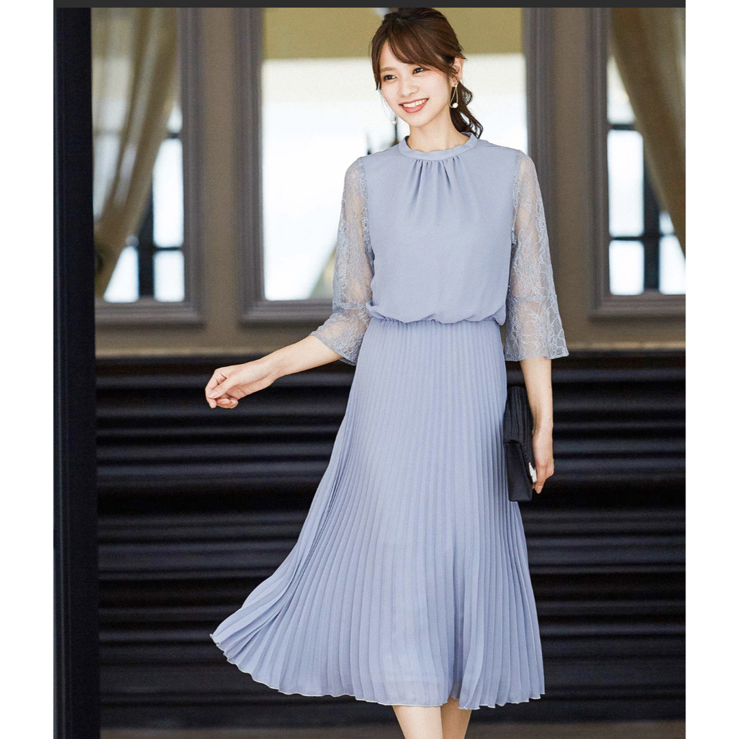 FASHION LETTER(ファッションレター)のFashion Letter レース袖プリーツ結婚式ワンピースドレス レディースのワンピース(ロングワンピース/マキシワンピース)の商品写真