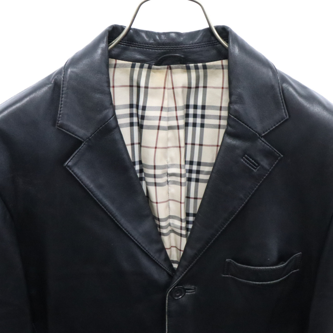 BURBERRY BLACK LABEL(バーバリーブラックレーベル)のBURBERRY BLACK LABEL バーバリー ブラックレーベル ノバチェック テーラードレザージャケット ブラック BME90-090-09 メンズのジャケット/アウター(テーラードジャケット)の商品写真