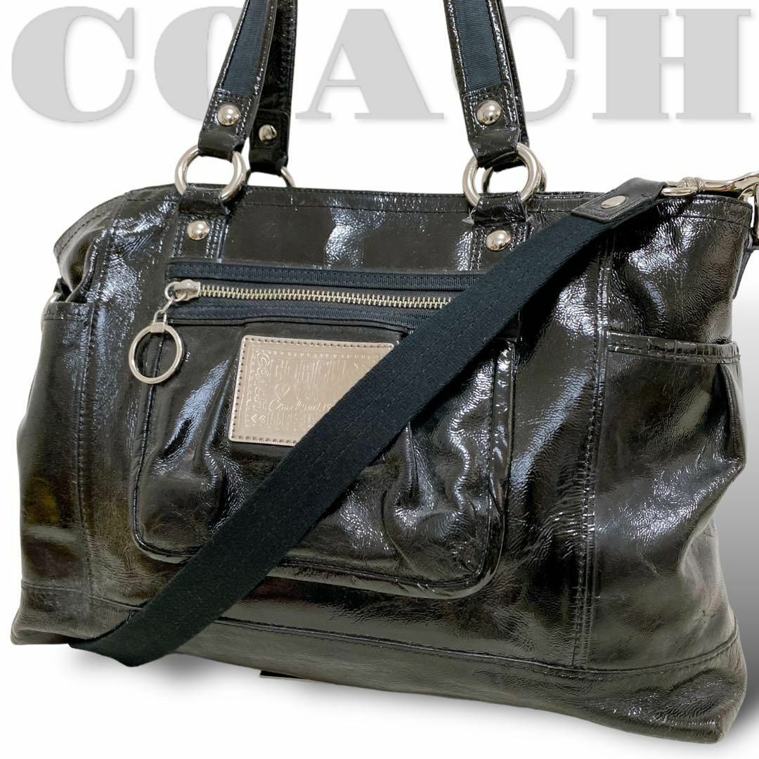 COACH(コーチ)の美品【COACH】2way エナメルショルダーバッグ ポピー 黒 14376 レディースのバッグ(ショルダーバッグ)の商品写真