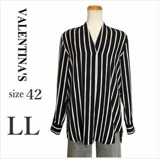 ［VLT'S by VALENTINA'S］黒ストライプブラウス イタリア製42(シャツ/ブラウス(長袖/七分))