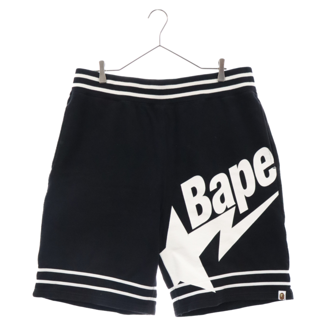 A BATHING APE(アベイシングエイプ)のA BATHING APE アベイシングエイプ BAPEロゴプリントスウェットハーフパンツ ブラック メンズのパンツ(その他)の商品写真