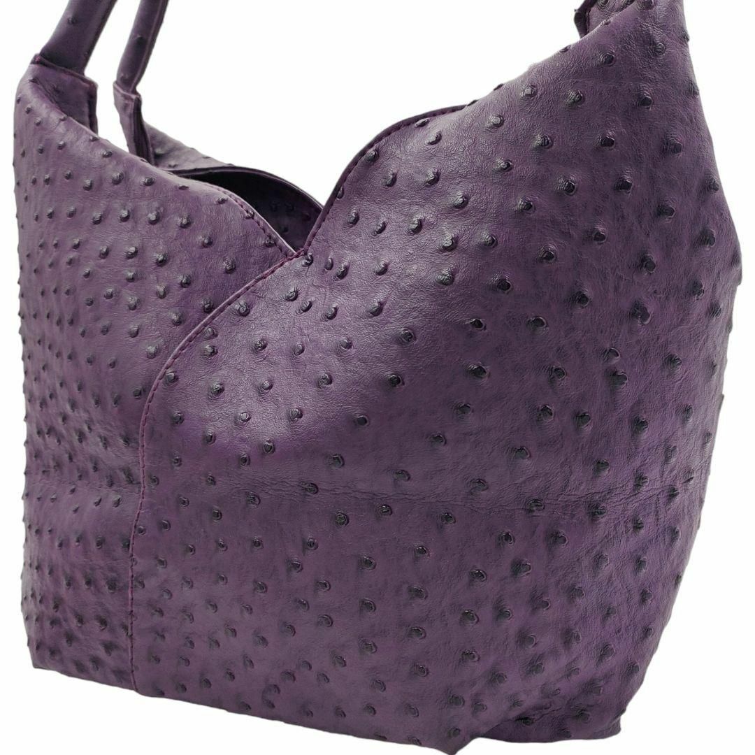 オーストリッチ ダチョウ トートバッグ ハンドバッグ パープル 紫色 ポケット レディースのバッグ(トートバッグ)の商品写真