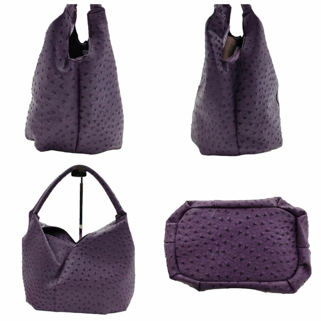 オーストリッチ ダチョウ トートバッグ ハンドバッグ パープル 紫色 ポケット レディースのバッグ(トートバッグ)の商品写真
