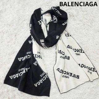 Balenciaga - 【美品】バレンシアガ マフラー ロゴ リピート バイカラー ユニセックス 黒 白